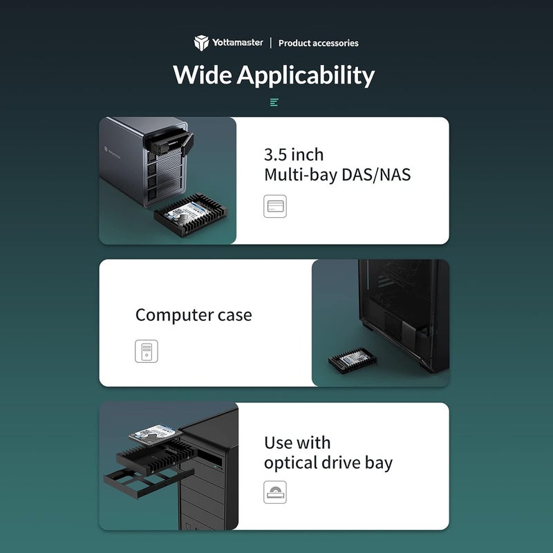 Yottamaster 2.5" to 3.5" Hard Drive Adapter-ABS Hard Drive Mounting Bracket for 7/9.5/12.5/15mm 2.5" SATA HDD SSD, SATA 3.0 Interface - Image 4